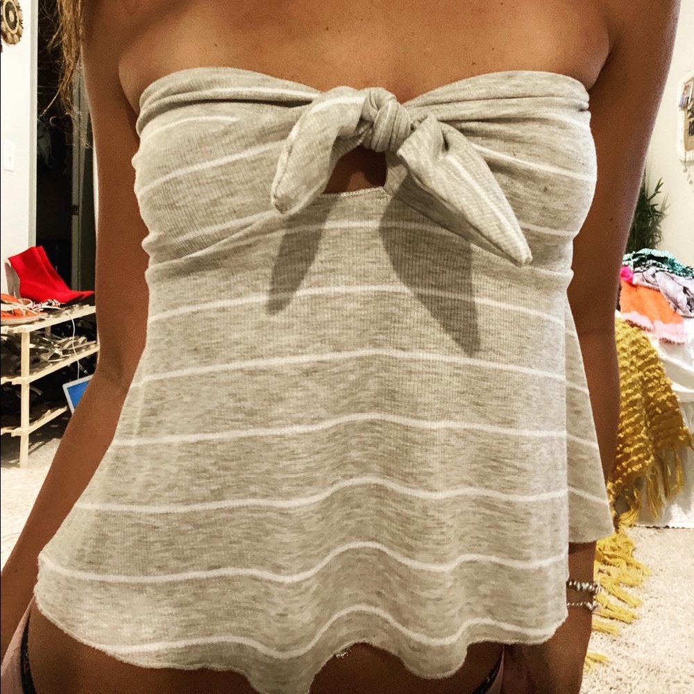 Strapless striped cream and white top